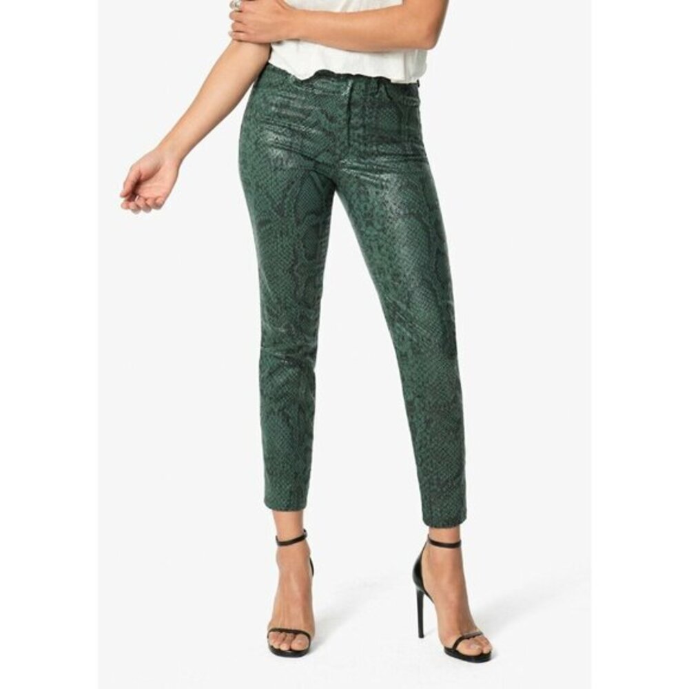 Joe's Jeans Green Snake Print Coated Skinny High Waist Denim SZ 29 NWT $345